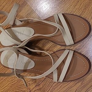 Splendid leather heel ankle strap sandal.